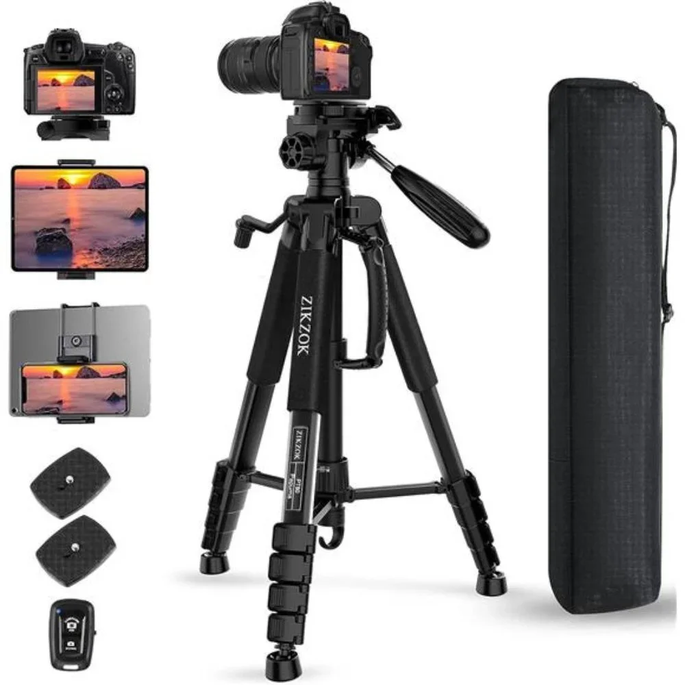 75 Inch Camera Tripod, Lightweight Travel Aluminum Cell Phone Video Tripod